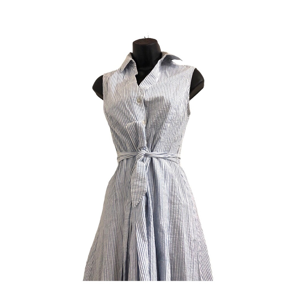 JonesNY white blue pinstripe button down seersucker style cotton Dress size 4 - Picture 12 of 16
